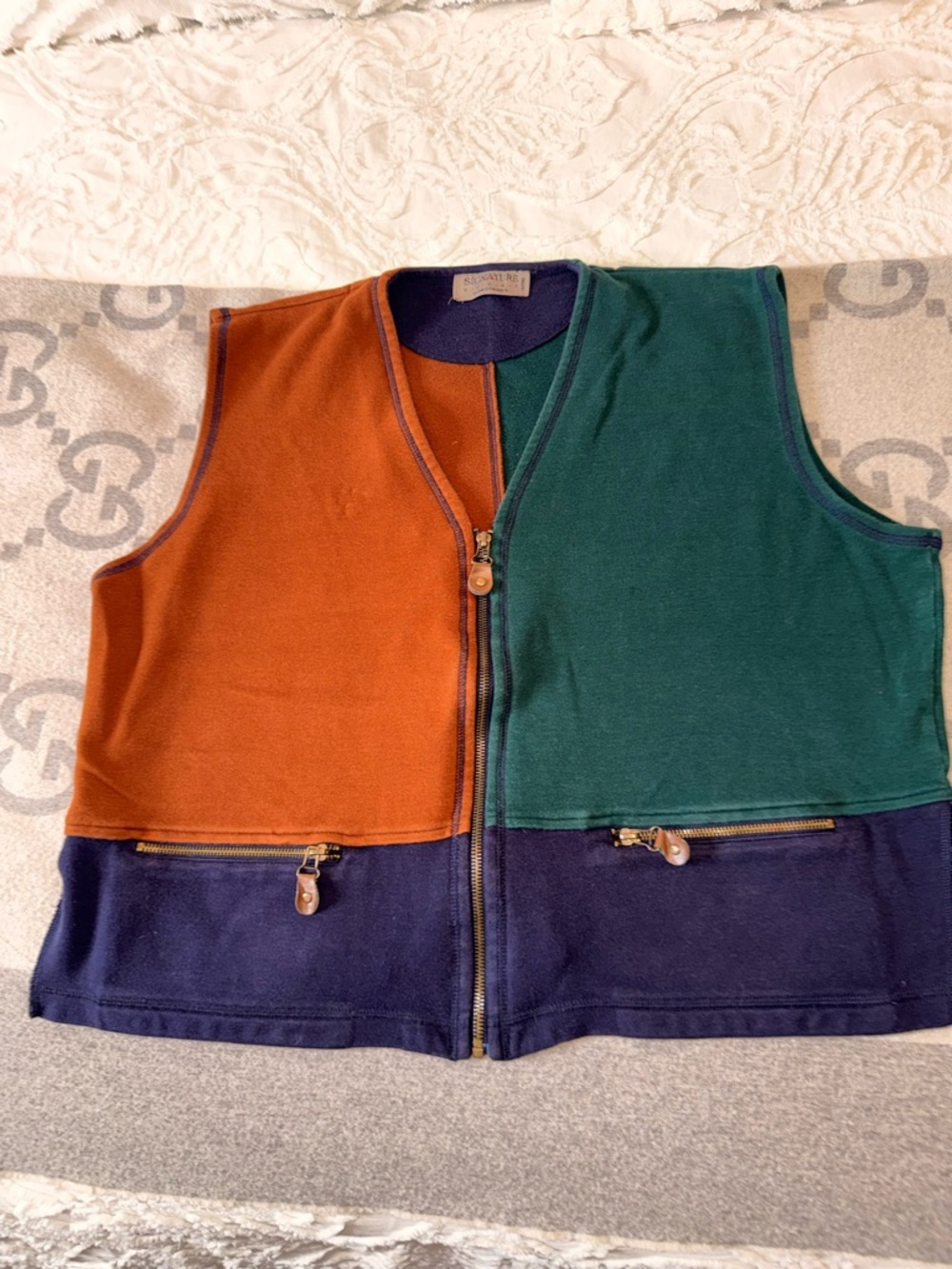 VTG SPANNER Colorblock Crewneck in Navy, Green and Brown